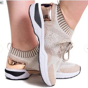 Bloch Beige and Metallic Knit Athletic and Dance Shoes